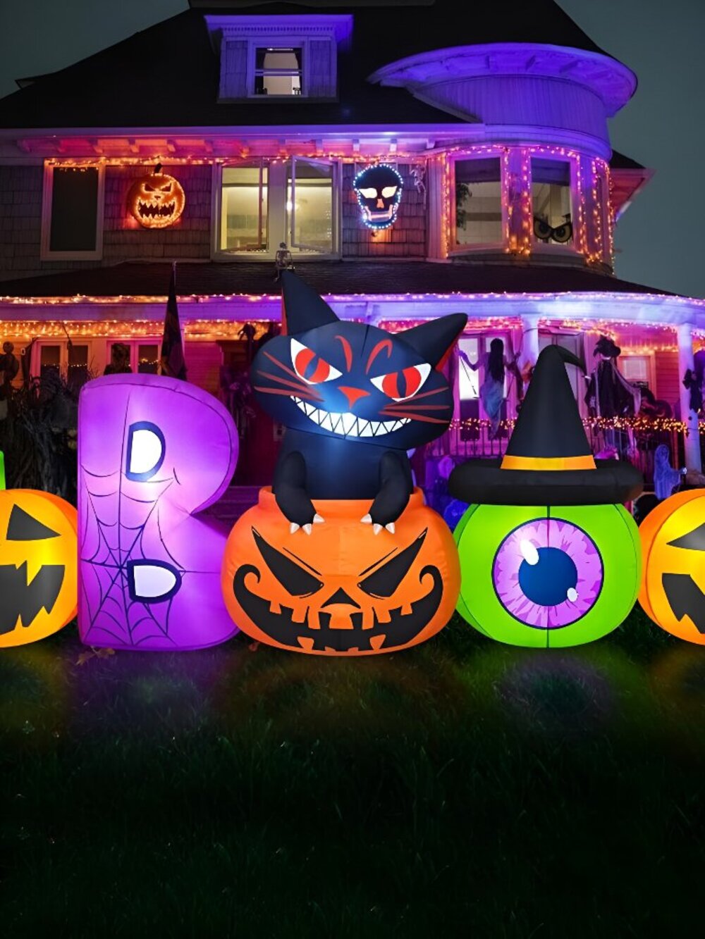 8FT Halloween Inflatable Pumpkin with Black Cat Outdoor Decorations